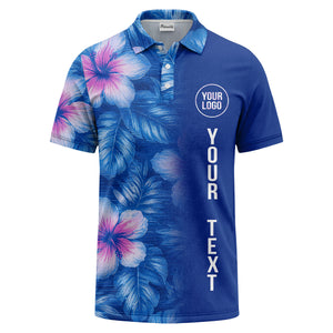 watercolor hibiscus & palm leaves tropical polo shirt for men