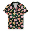 watercolor hibiscus plumeria custom logo black hawaiian shirt
