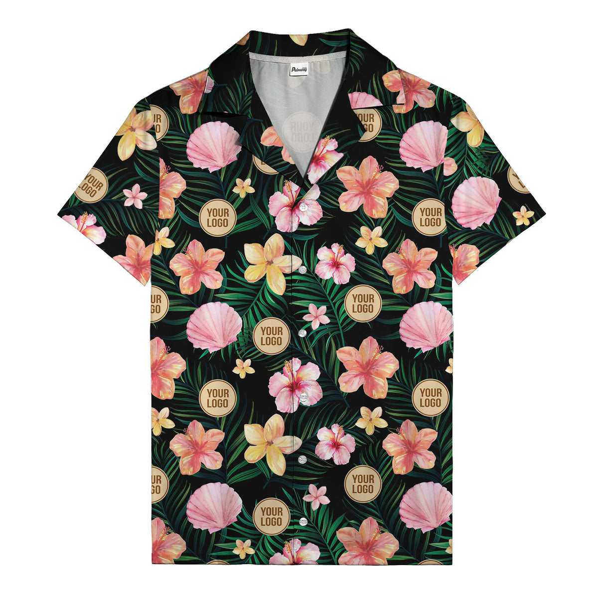 watercolor hibiscus plumeria custom logo black hawaiian shirt