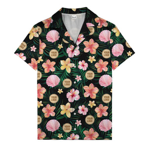 watercolor hibiscus plumeria custom logo black hawaiian shirt