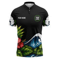 watercolor ocean wave palm leaf hibiscus floral navy blue polo shirt for men