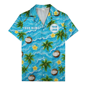 watercolor palm trees coconuts ocean waves hawaiian shirt for men