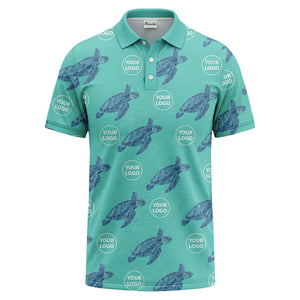 watercolor sea turtle repeat navy blue polo shirt for men