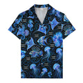 watercolor seahorses jellyfish navy blue hawaiian shirt