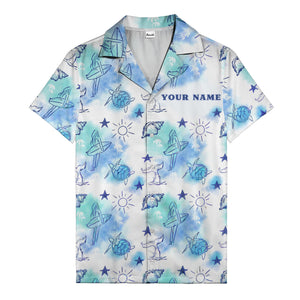 watercolor surfboards & sea turtles hawaiian shirt aloha button down