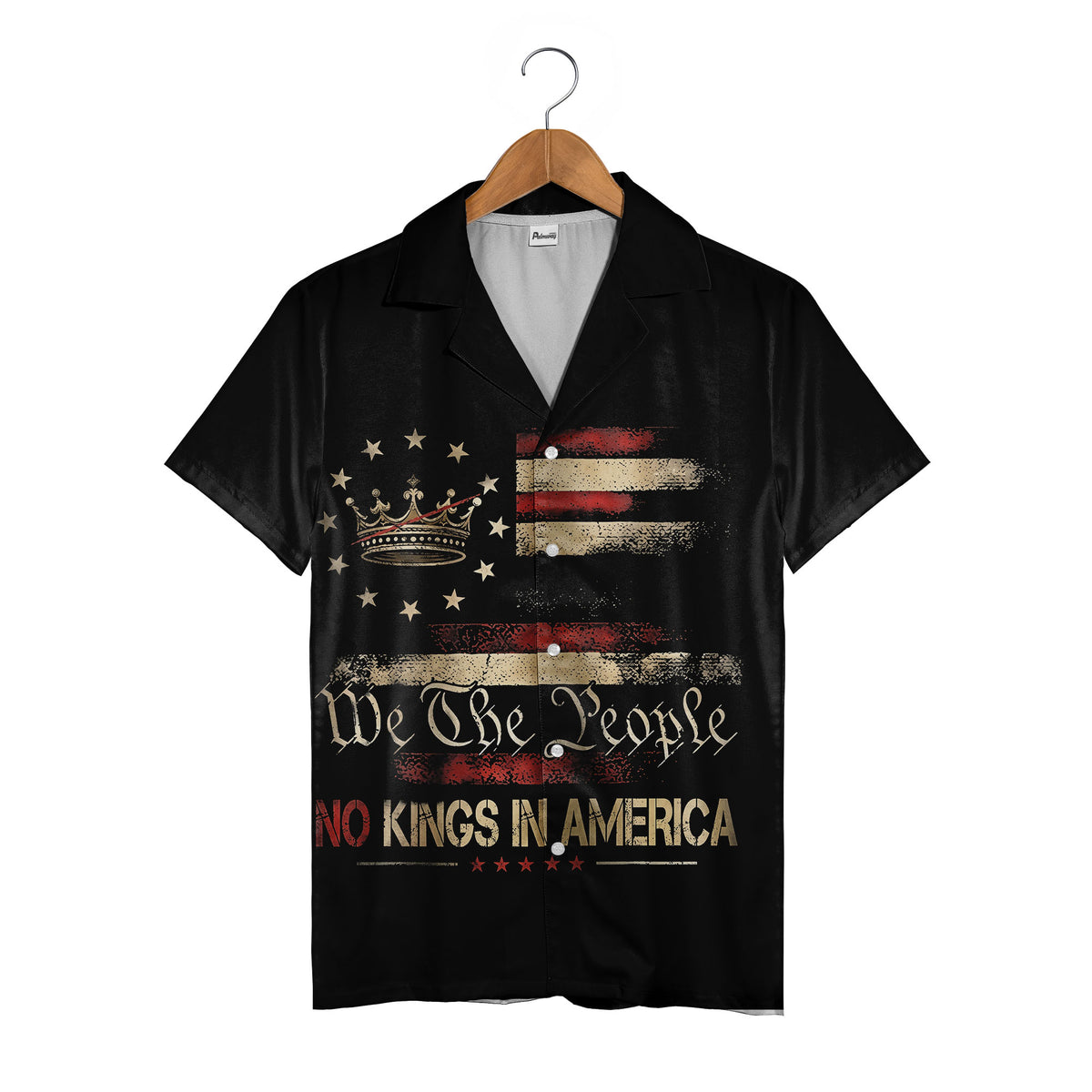 We The People Crown Hawaiian Shirt - Vintage Distressed Gold Stars & Stripes Design