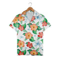 White Watercolor Hibiscus Hawaiian Shirt with Blue Plumeria and Tropical Leaves