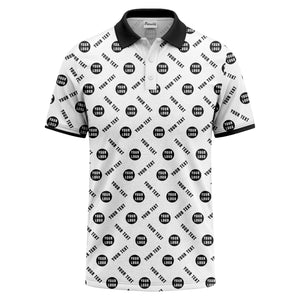 your name & logo repeat pattern all over print custom polo shirt