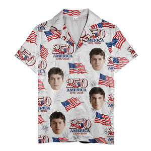 america 250th anniversary floral hawaiian shirt with flags & hibiscus flowers