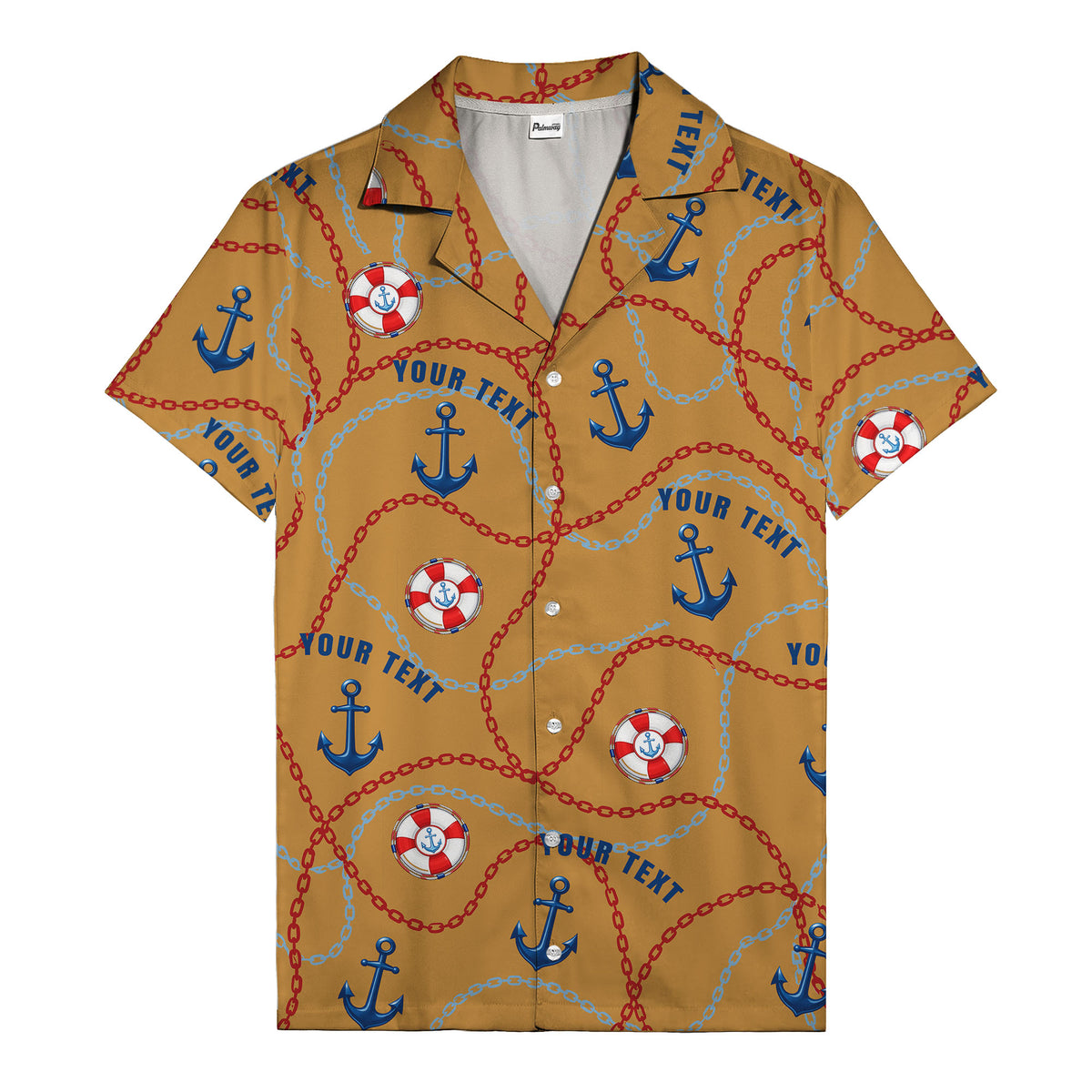 anchors lifebuoys chain link pattern nautical hawaiian shirt