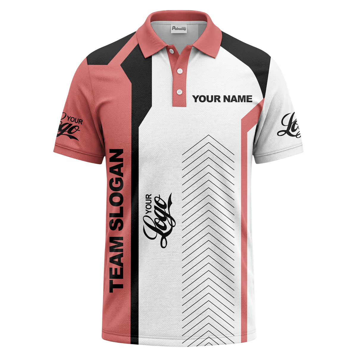arrow repeat geometric logo & text custom polo shirt