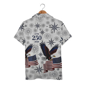 Bald Eagle American Flag Hawaiian Shirt - 4th of July Fireworks Print