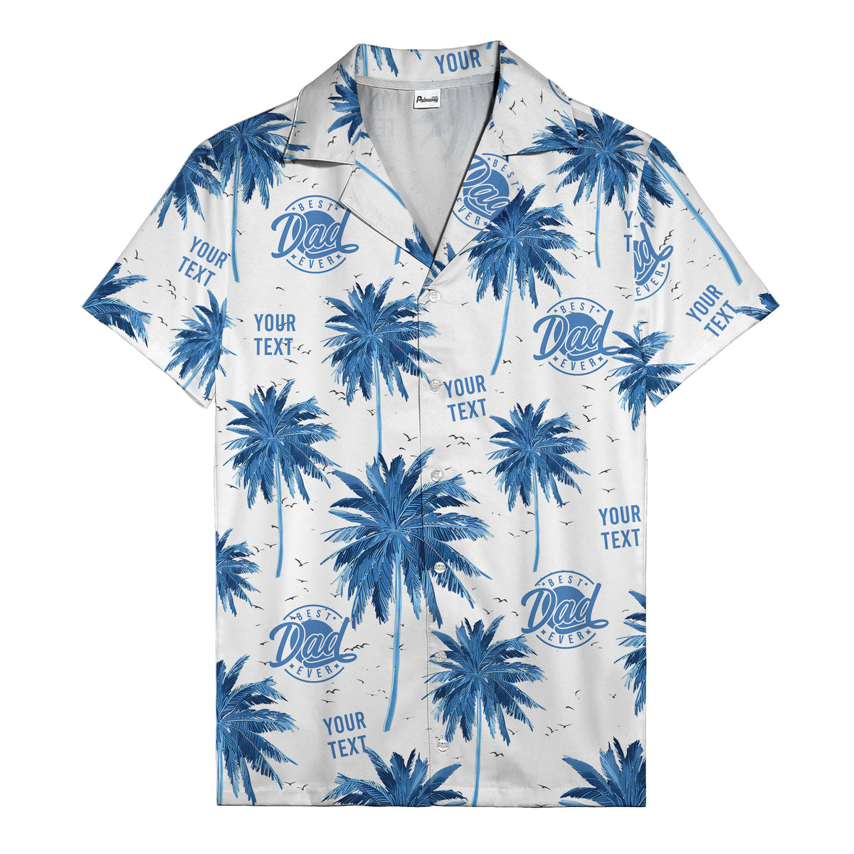 best dad ever palm trees & birds navy blue hawaiian shirt for men