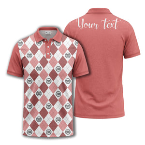 black white argyle diamond repeat pattern polo shirt with custom logo