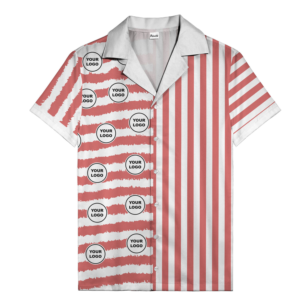 bold black-white stripe & circular logo hawaiian shirt