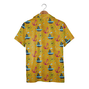 Cartoon Nautical Boat & Ship Wheel Hawaiian Shirt – Anchor & Bubble Design