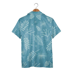 Cerulean Pine Needle Hawaiian Shirt with Berry and Pinecone Accents