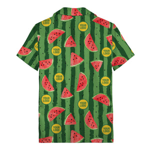 coral watermelon slices & bold green stripes fun cartoon hawaiian shirt