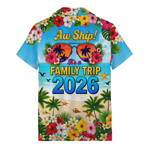 cruise ship hibiscus palm beach scene hawaiian shirt for men