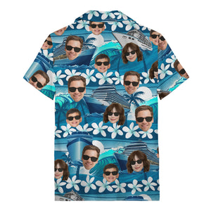cruise ship silhouettes & plumeria hawaiian shirt