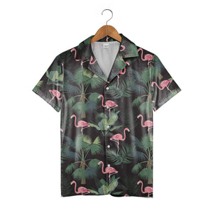 Custom Face with Flamingos Hawaiian Shirt in Navy Tropical Design