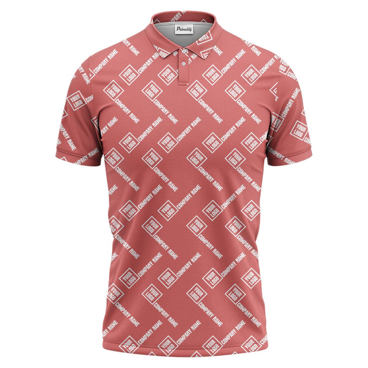 custom logo & company name repeat pattern black polo shirt for men