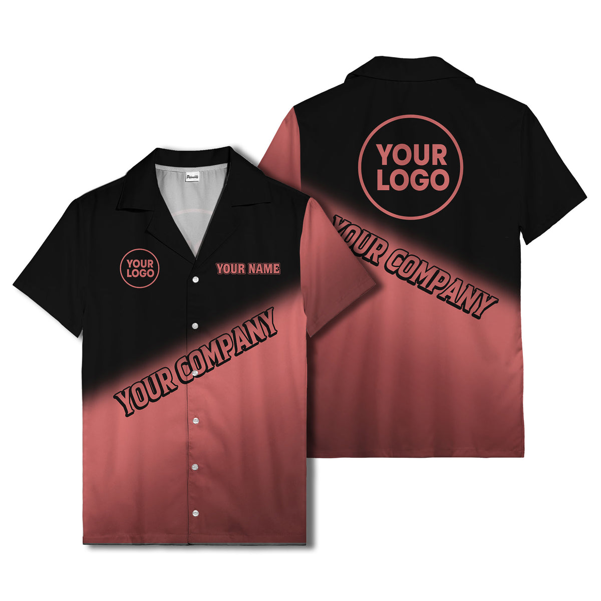 custom logo gradient black white corporate hawaiian shirt