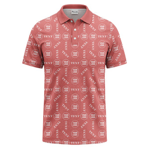 custom logo & text repeat all over print polo shirt