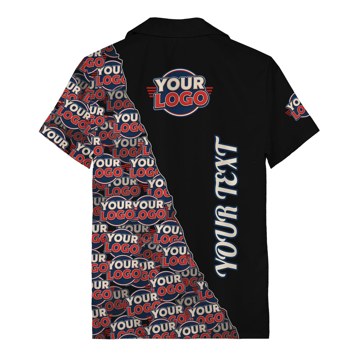 custom logo & vertical text repeat pattern hawaiian shirt
