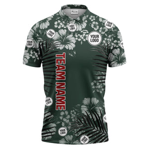 custom multi color tropical hibiscus palm leaf floral golf polo shirt for men
