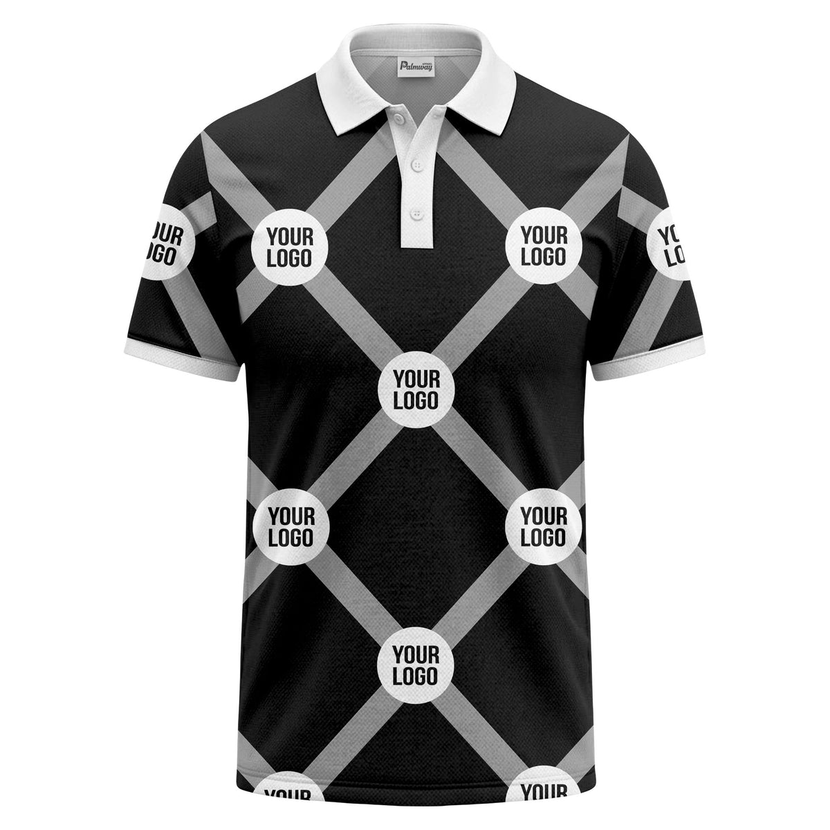 diagonal stripes & repeating custom logo polo shirt for men