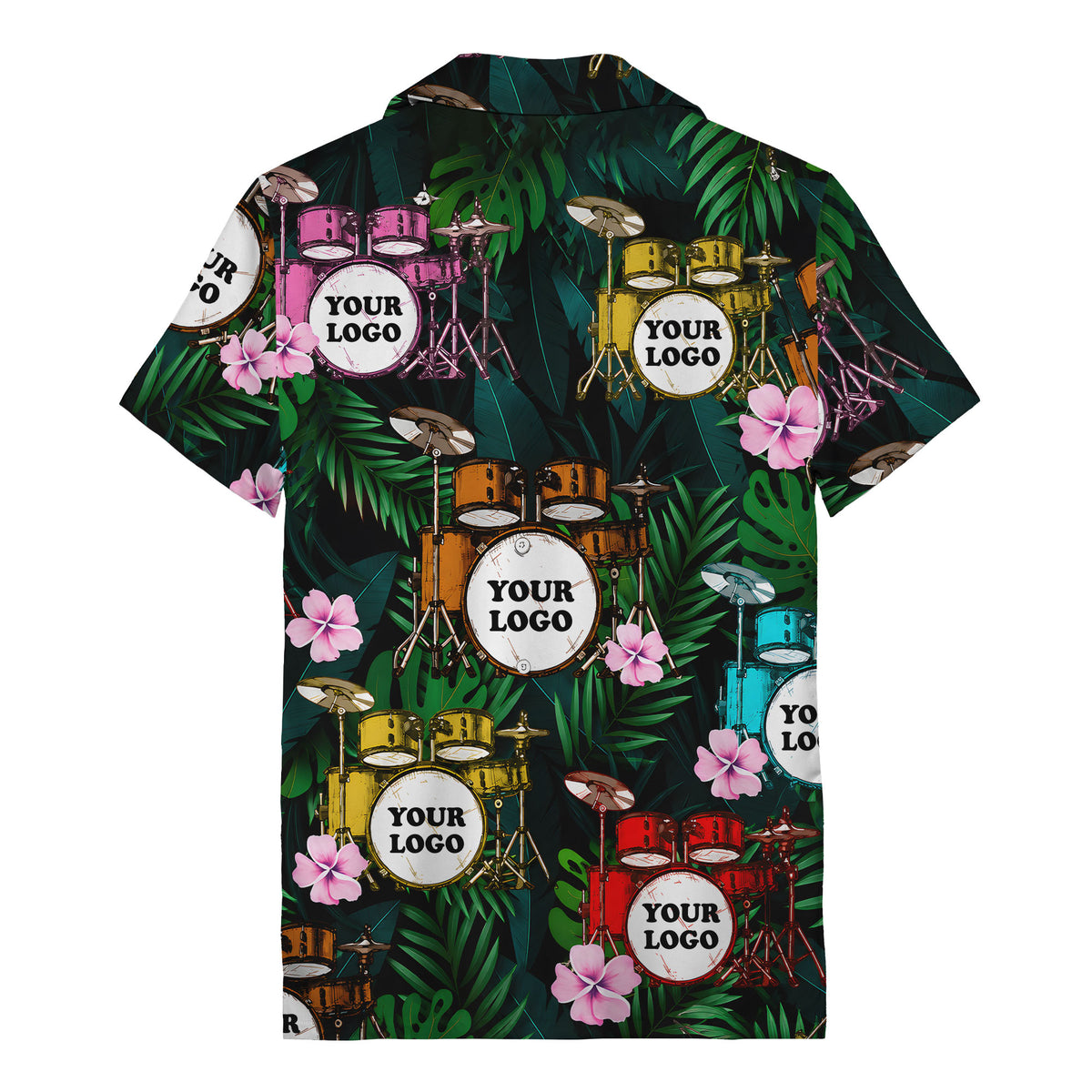 drum kits & tropical flowers aloha hawaiian shirt for musicians