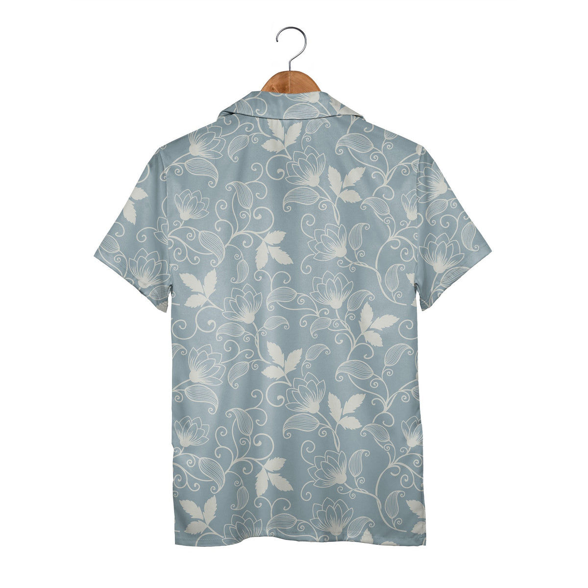 Dusty Blue Floral Scrollwork Hawaiian Shirt with Elegant Vine Pattern