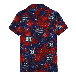 fireworks & custom logos patriotic all over print hawaiian shirt