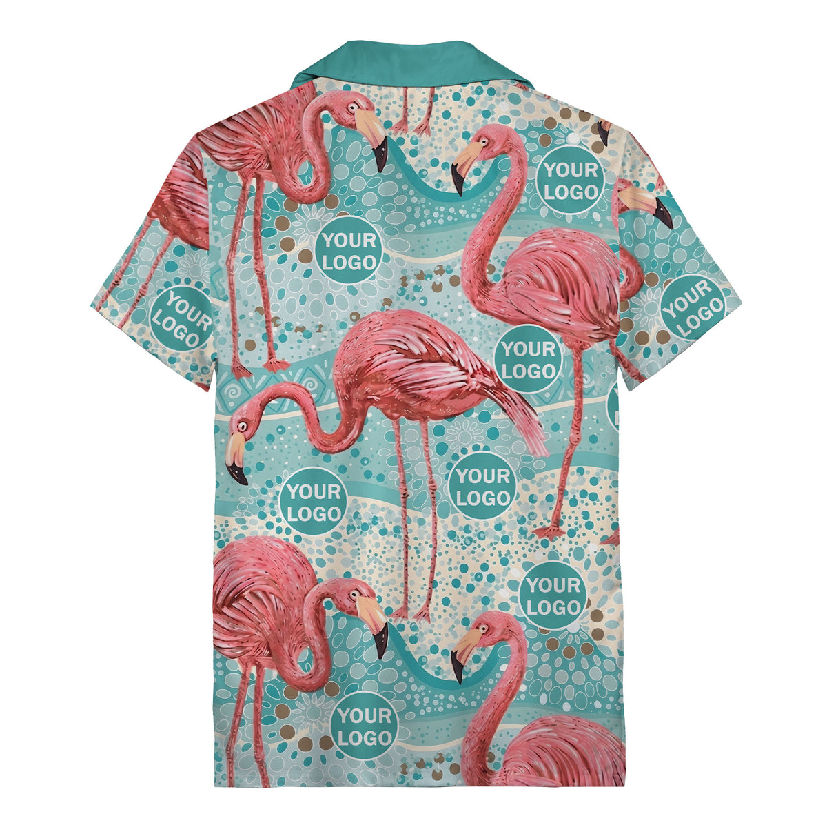 flamingo watercolor paradise pink birds teal circles hawaiian shirt