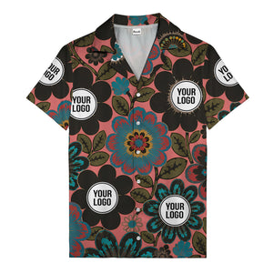 floral mandala & custom logo circle hawaiian shirt for men