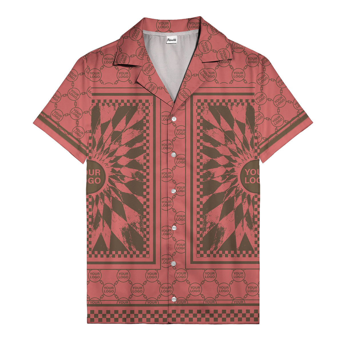 geometric palm leaves checkerboard border hawaiian shirt for men