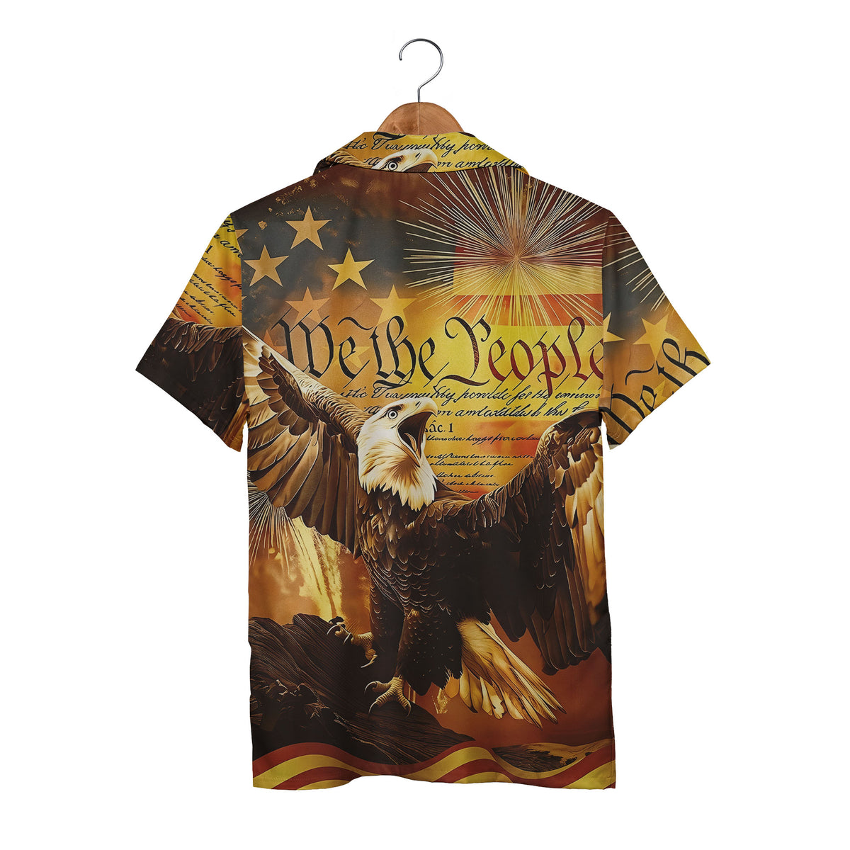 Golden Eagle Hawaiian Shirt - Freedom Stars & Sunray Patriotic All-Over Print for Men
