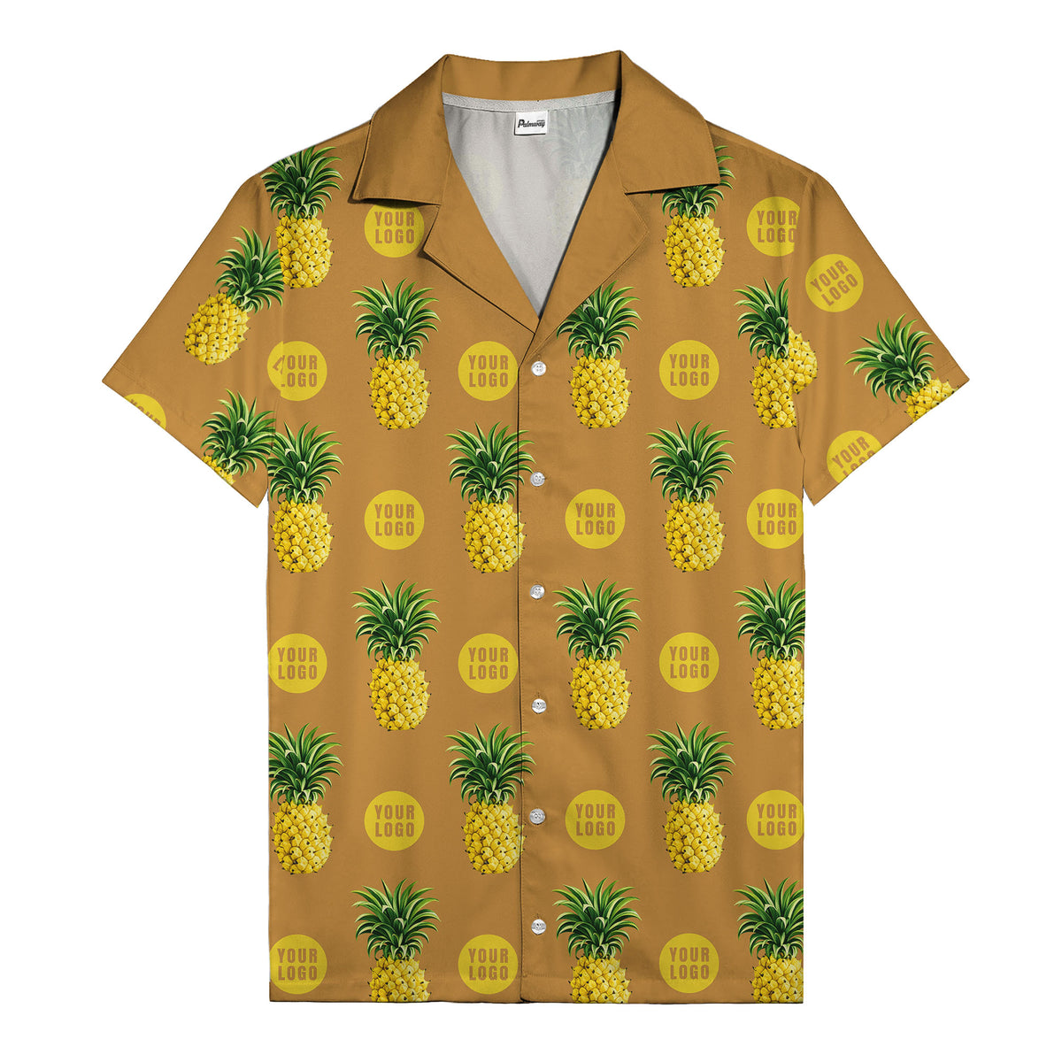 golden pineapple repeat & custom logo circles black hawaiian shirt