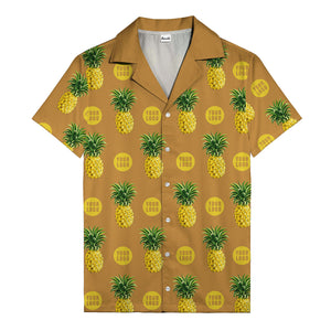 golden pineapple repeat & custom logo circles black hawaiian shirt