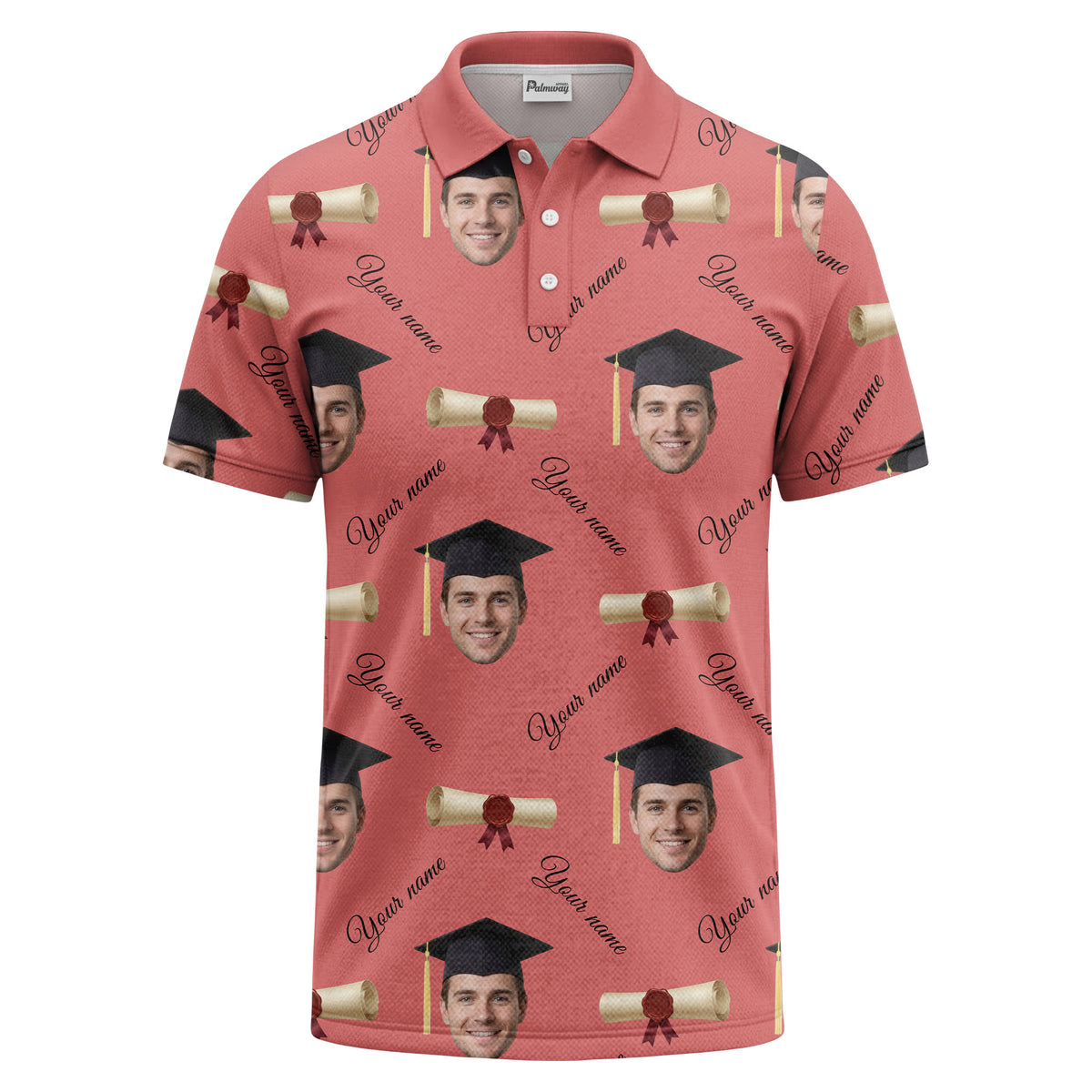 graduation caps & diploma scrolls over personalized faces polo shirt