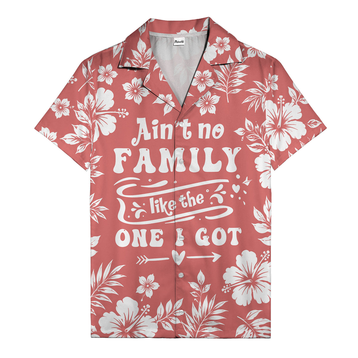 graphic white hibiscus & leaf family tribute hawaiian shirt