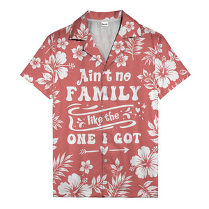 graphic white hibiscus & leaf family tribute hawaiian shirt
