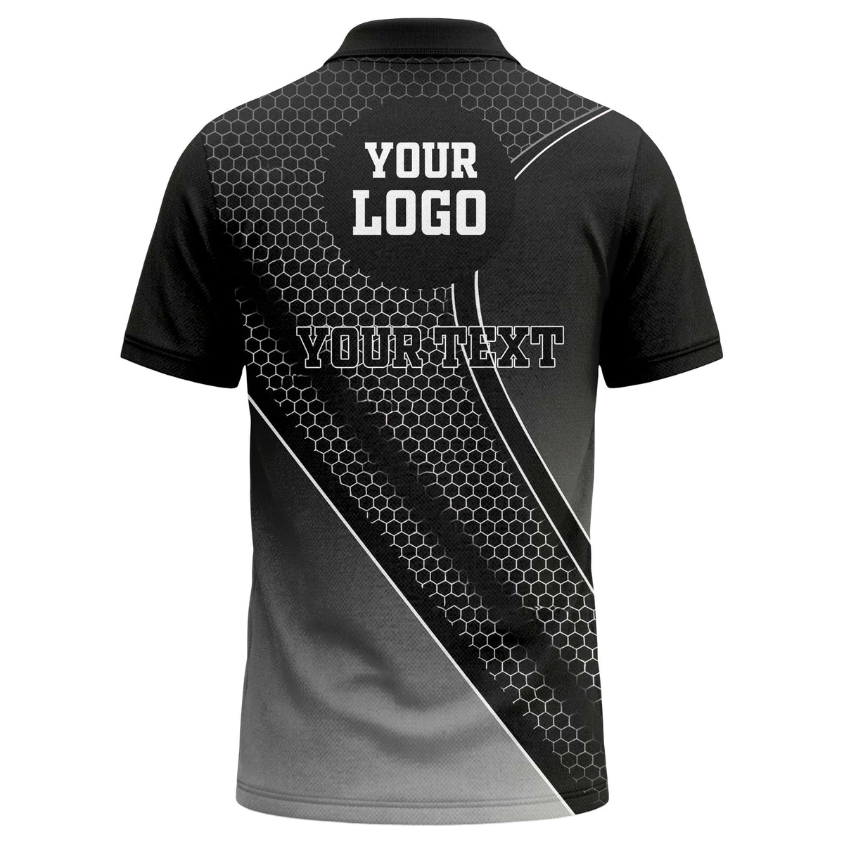 hexagonal gradient geometric print with customizable logo polo shirt