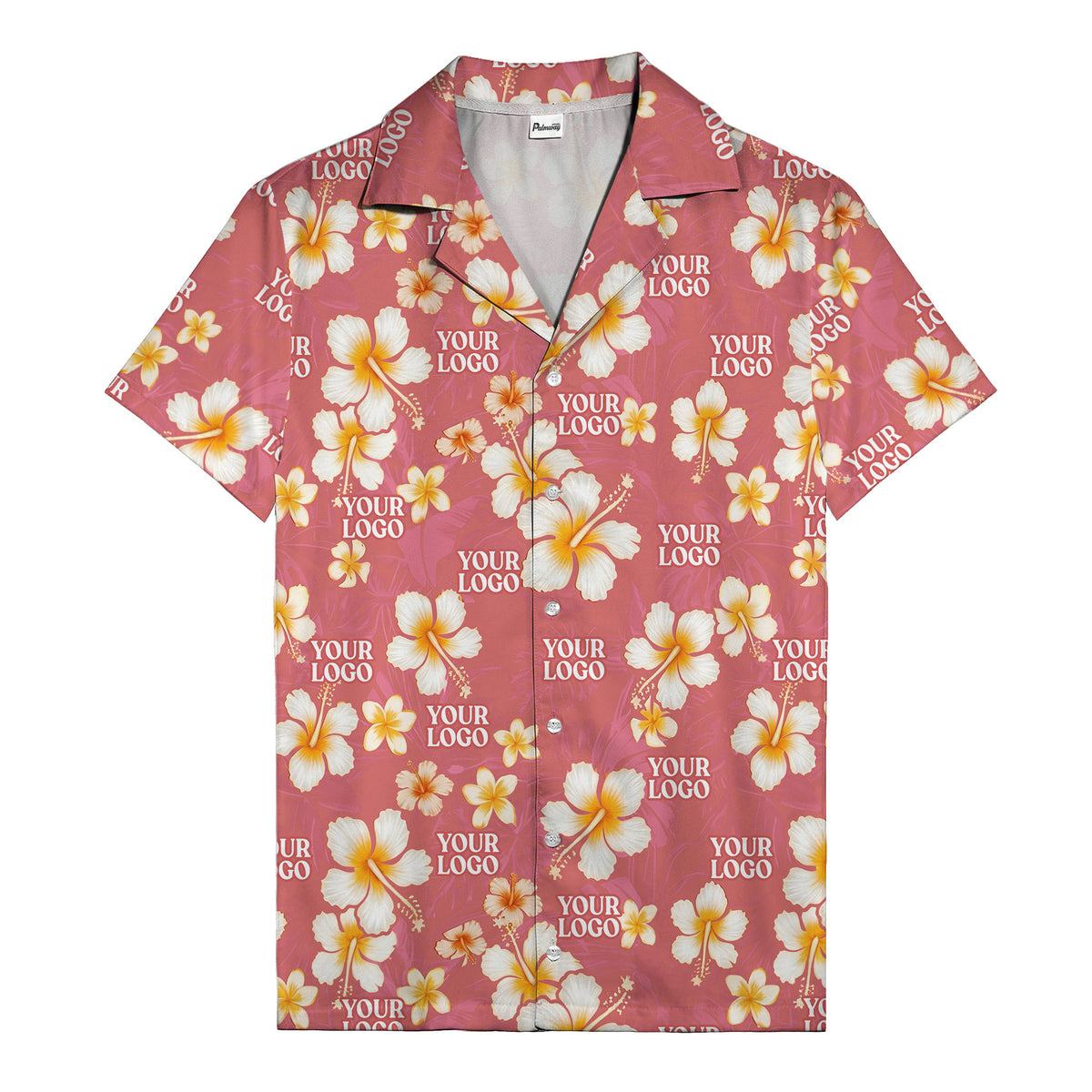 hibiscus & plumeria photoreal hawaiian shirt with customizable logo