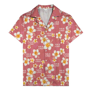 hibiscus & plumeria photoreal hawaiian shirt with customizable logo