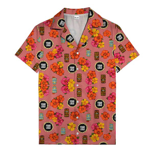 hibiscus & tiki masks all-over print hawaiian shirt for beach getaway