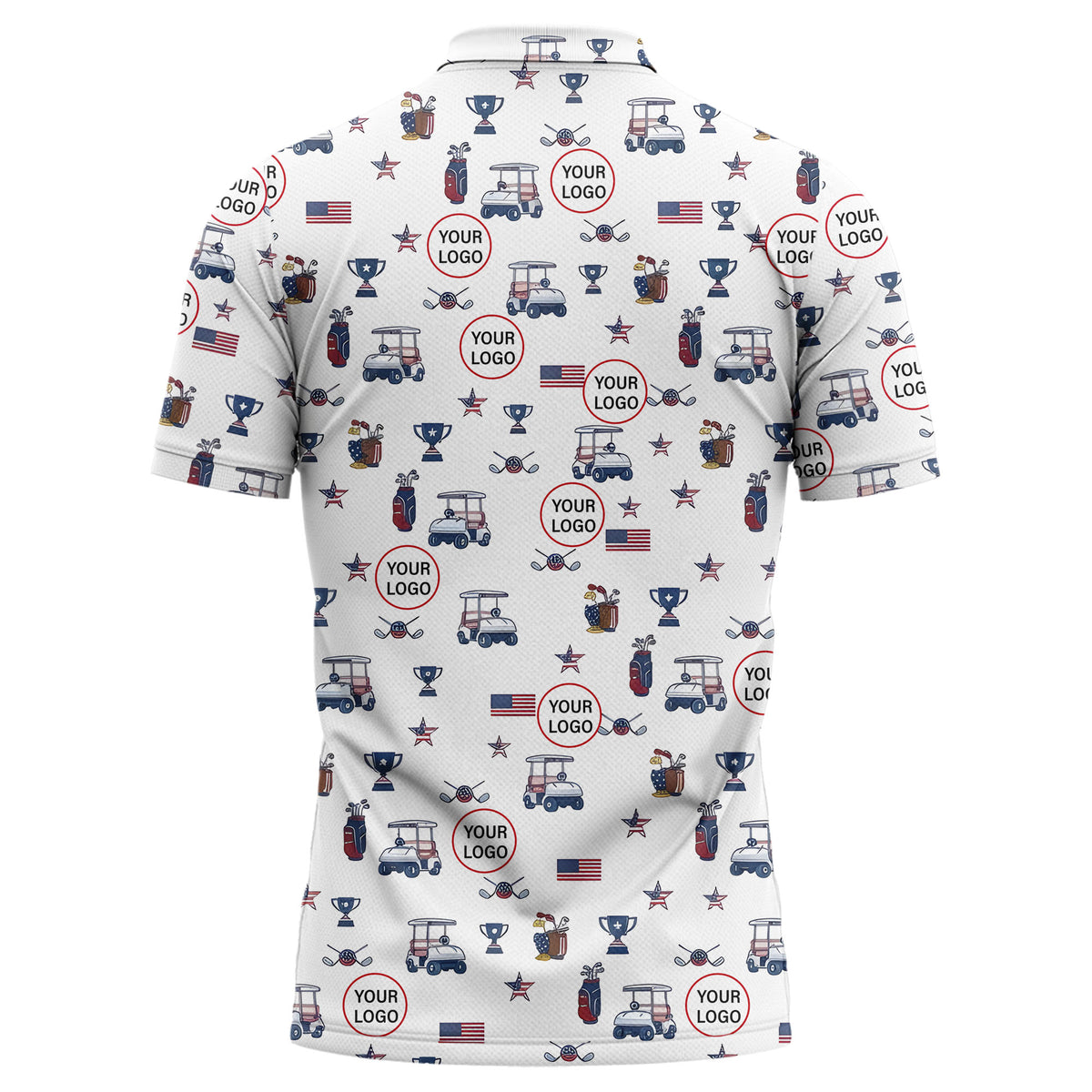 illustrated golf cart trophy flag polo shirt for men