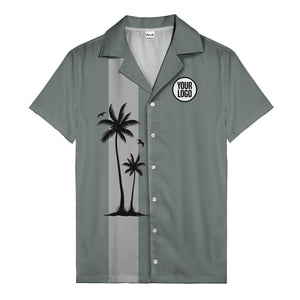 illustrated tropical island palm trees & birds yellow hawaiian shirt for men