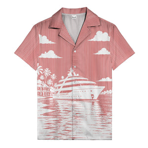 luxury yacht & palm trees tropical beach scene hawaiian shirt